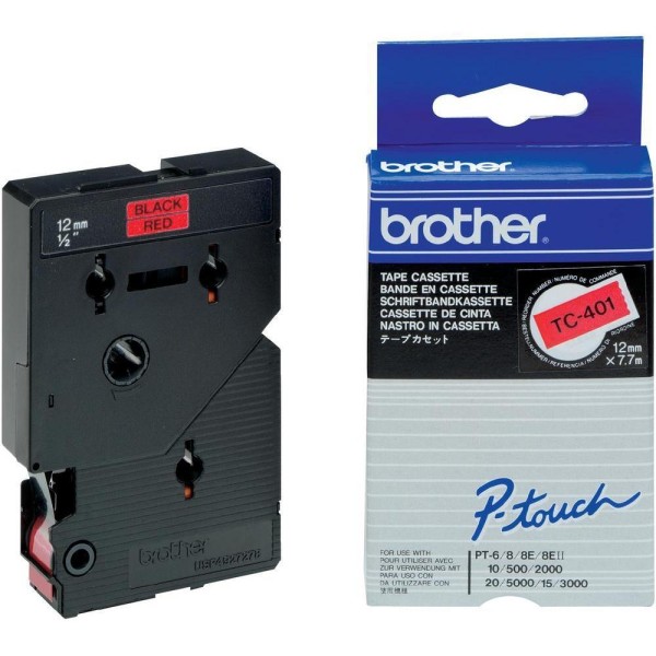 BROTHER P-Touch TC-401 schwarz auf rot 12mm