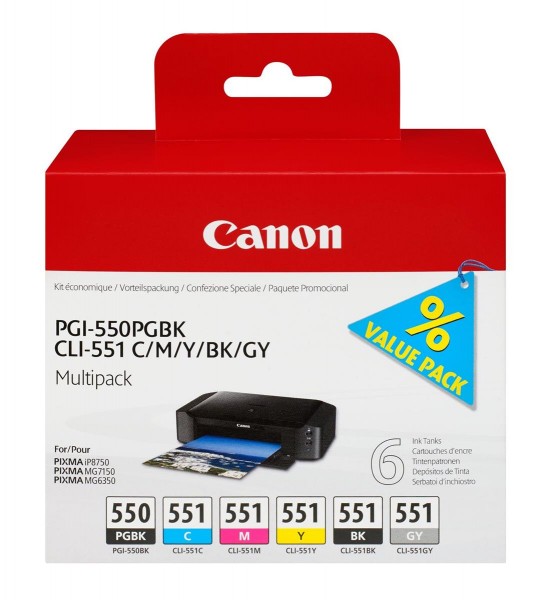 CANON PGI-550 / CLI-551 Tinte schwarz und fünf Farben Standardkapazität Multipack