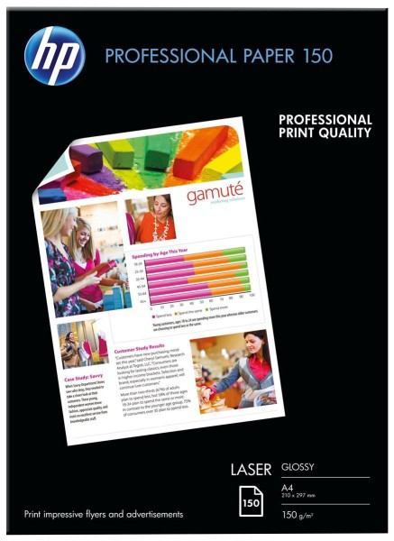 HP 150 Professional glänzend Papier laser 150g/m2 A4 150 Blatt