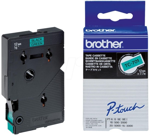 BROTHER P-Touch TC-701 schwarz auf grün 12mm